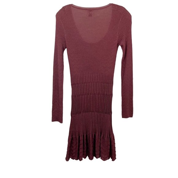 Missoni Red Knit Chevron Long Sleeve Scoop Neck Dress Merino Wool Blend Size 4 - Picture 2 of 10